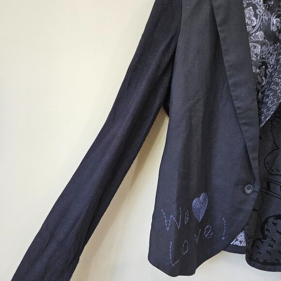 Desigual Womens Blazer Jacket Black Size 40 Embroidered We Love Velvet Burnout - Picture 6 of 11